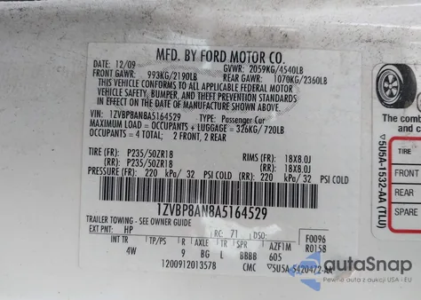 2010 Ford Mustang V6 Premium из США, поврежденный, VIN 1ZVBP8AN8A5164529